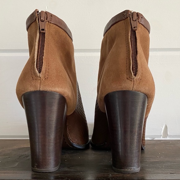 FOSSIL leather/suede ankle boots reptile stacked heel zipper booties size 8 - Picture 3 of 8